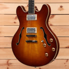 Eastman T186mx semi-hollow body electric guitar Goldburst with dual humbucker pickups and f-holes
