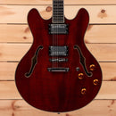 Eastman T186MX semi-hollow electric guitar burgundy with f-holes and gold hardware