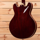Eastman T186MX semi-hollow body electric guitar dark red finish with maple binding and f-holes