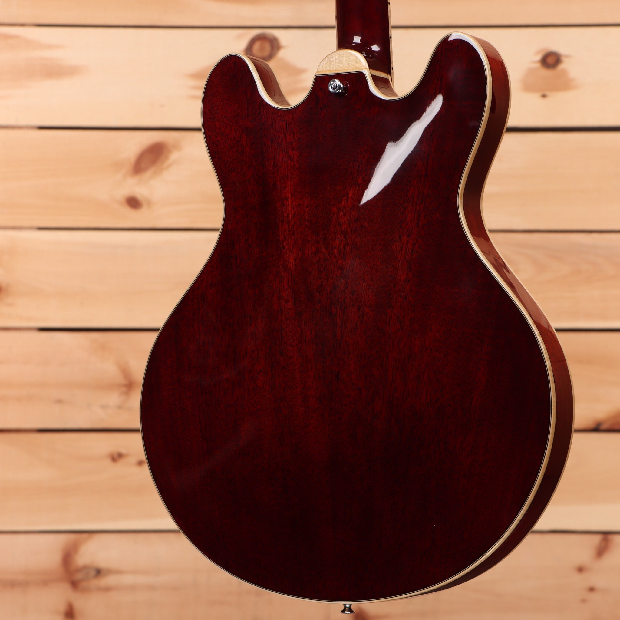 Eastman T186MX semi-hollow body electric guitar dark red finish with maple binding and f-holes