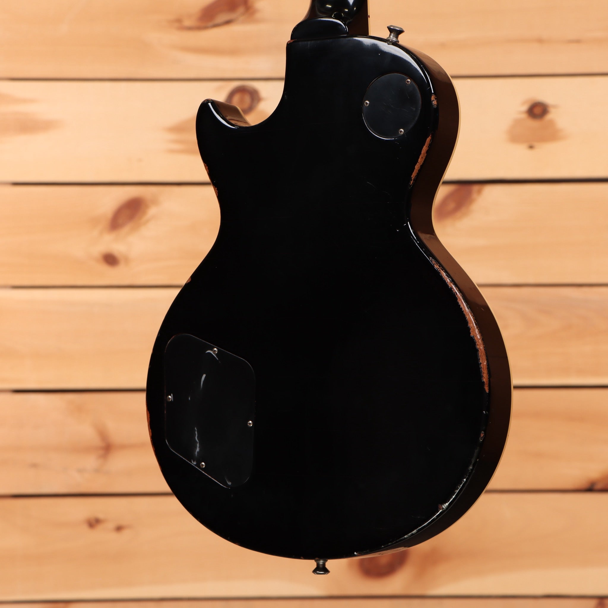 Gibson Inspired By Joe Bonamassa Aged Les Paul Goldtop electric guitar back view with aged black control covers