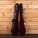 Gibson Inspired By Joe Bonamassa Les Paul Goldtop hard case open showing burgundy velvet interior with gold hardware latches