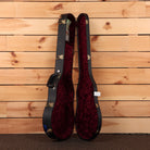 Gibson Inspired By Joe Bonamassa Les Paul Goldtop hard case open showing burgundy velvet interior with gold hardware latches