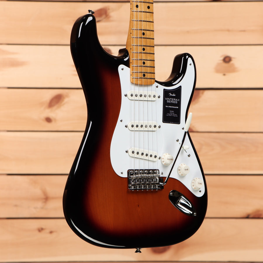 Fender Vintera II 50s Stratocaster electric guitar 2-Color Sunburst with white pickguard and maple neck