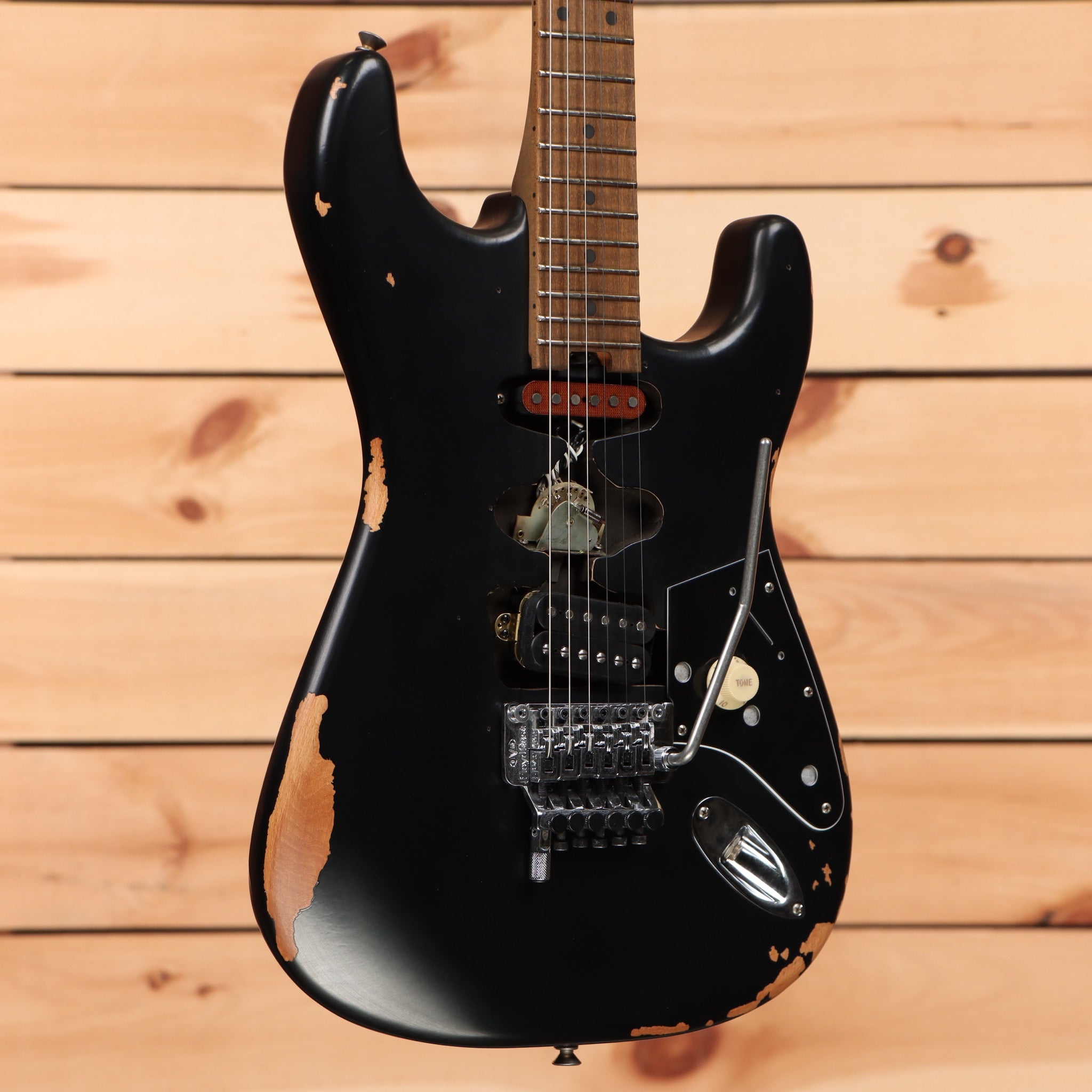 EVH Frankenstein Relic Series black electric Stratocaster with Floyd Rose tremolo system