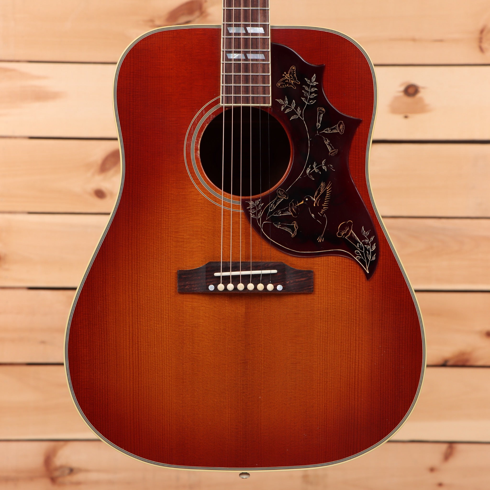 Gibson 1960 Hummingbird light-aged heritage cherry sunburst acoustic guitar dreadnought with floral pickguard inlay