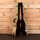 Boucher HG56B Gold Touch Sunburst acoustic guitar case with black velvet interior and gold hardware latches
