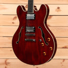 Eastman T186MX Classic semi-hollow electric guitar with burgundy finish and dual humbucker pickups