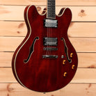 Eastman T186MX semi-hollow body electric guitar classic red with dual humbucker pickups and f-holes