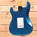 Fender Custom Shop Limited 1965 Stratocaster Journeyman Relic Aged Blue Sparkle electric guitar with white pickguard