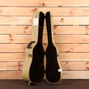 Boucher GRME1002D natural grand auditorium acoustic guitar case cream tweed exterior black velvet interior