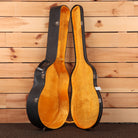 Epiphone FT-570BL acoustic guitar hardshell case open showing gold velvet interior with silver latches
