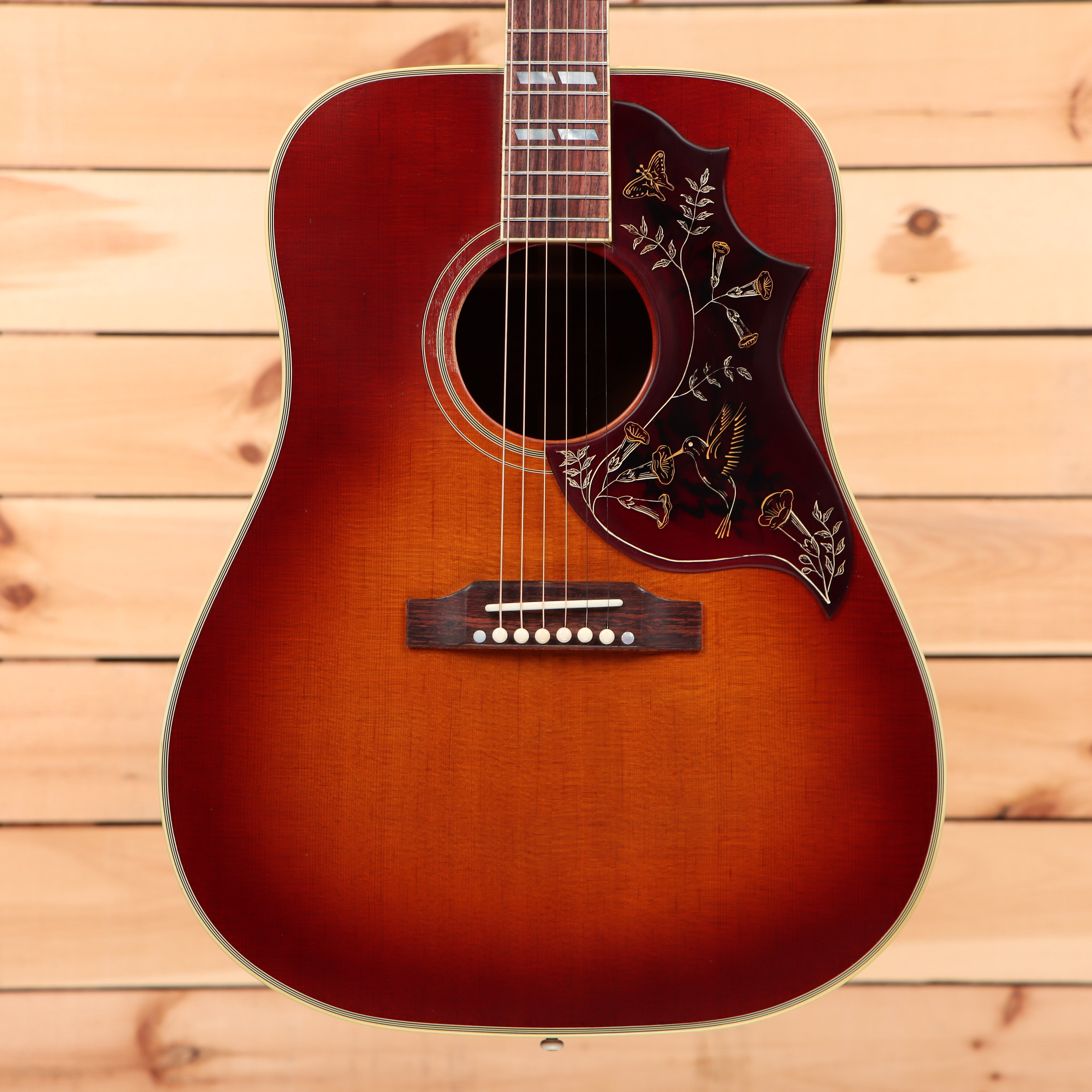 Gibson 1960 Hummingbird light-aged Heritage Cherry Sunburst acoustic guitar with ornate pickguard inlay