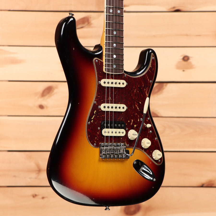 Fender Custom Shop Limited 1967 HSS Stratocaster Journeyman Relic 3-Color Sunburst electric guitar with tortoiseshell pickguard