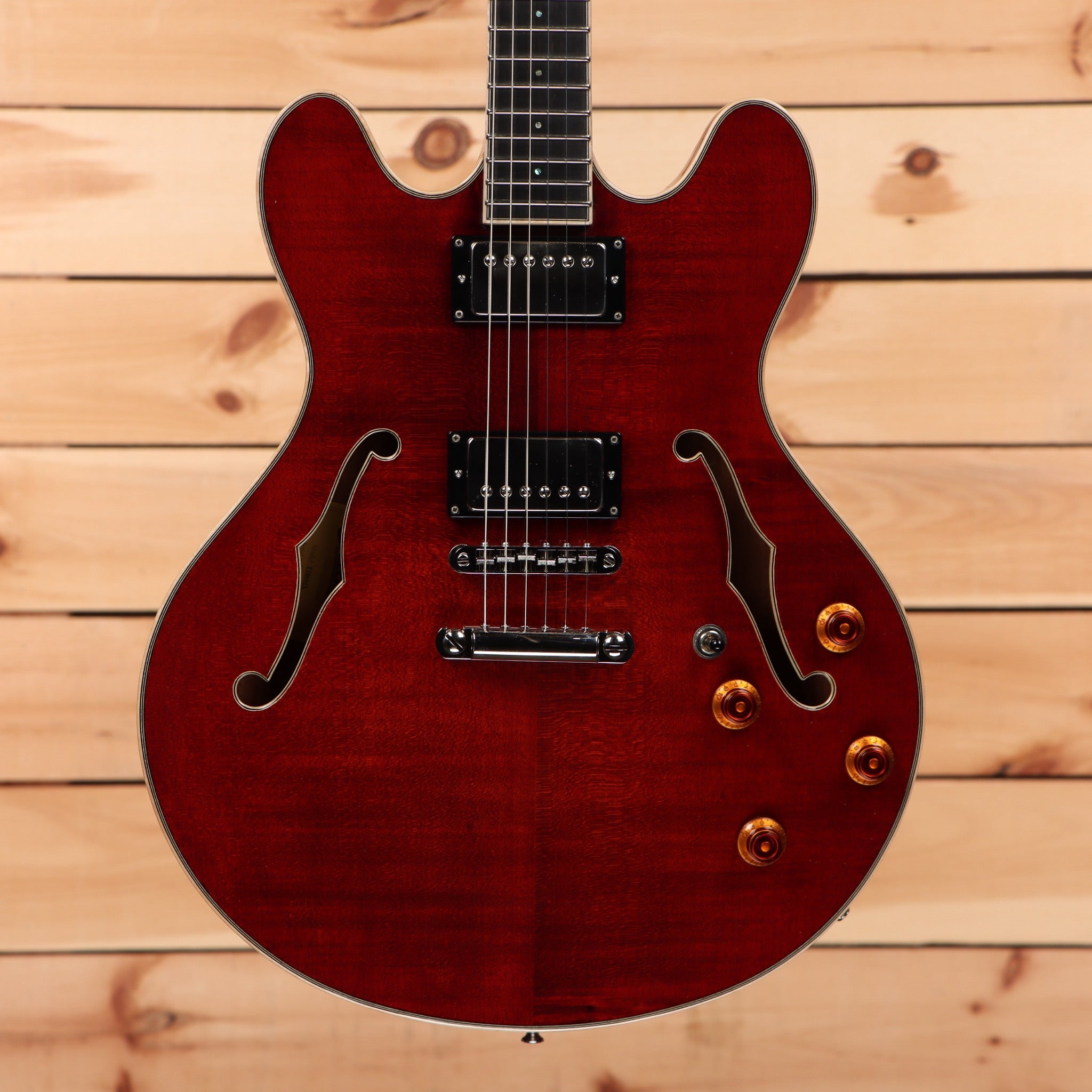 Eastman T186MX Classic semi-hollow electric guitar deep red finish with f-holes and gold hardware