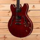 Eastman T186MX Classic semi-hollow body electric guitar wine red finish with f-holes and amber knobs