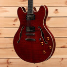 Eastman T186MX Classic semi-hollow body electric guitar wine red finish with f-holes and amber knobs