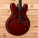 Eastman T186MX semi-hollow electric guitar classic red with dual f-holes and amber knobs