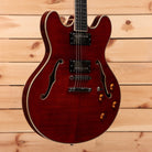 Eastman T186MX semi-hollow electric guitar classic red with dual f-holes and amber knobs