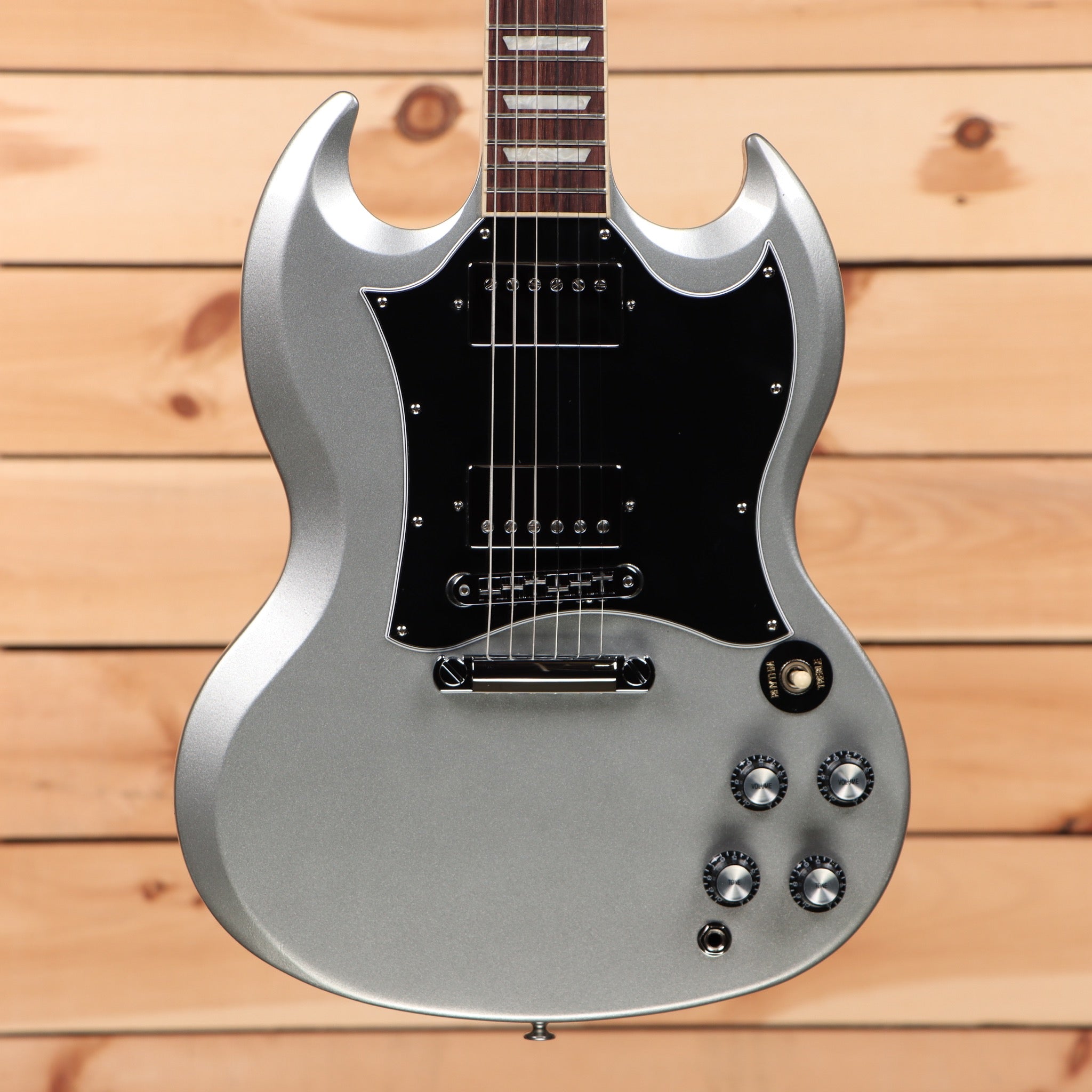 Gibson SG Standard electric guitar Silver Mist finish with dual humbuckers and black pickguard