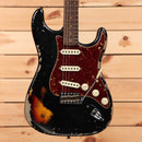 Fender Custom Shop Limited 1961 Stratocaster electric guitar Heavy Relic Aged Black Over 3-Color Sunburst with three single-coil pickups