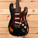 Fender Custom Shop 1961 Stratocaster heavy relic electric guitar aged black over 3-color sunburst with single-coil pickups