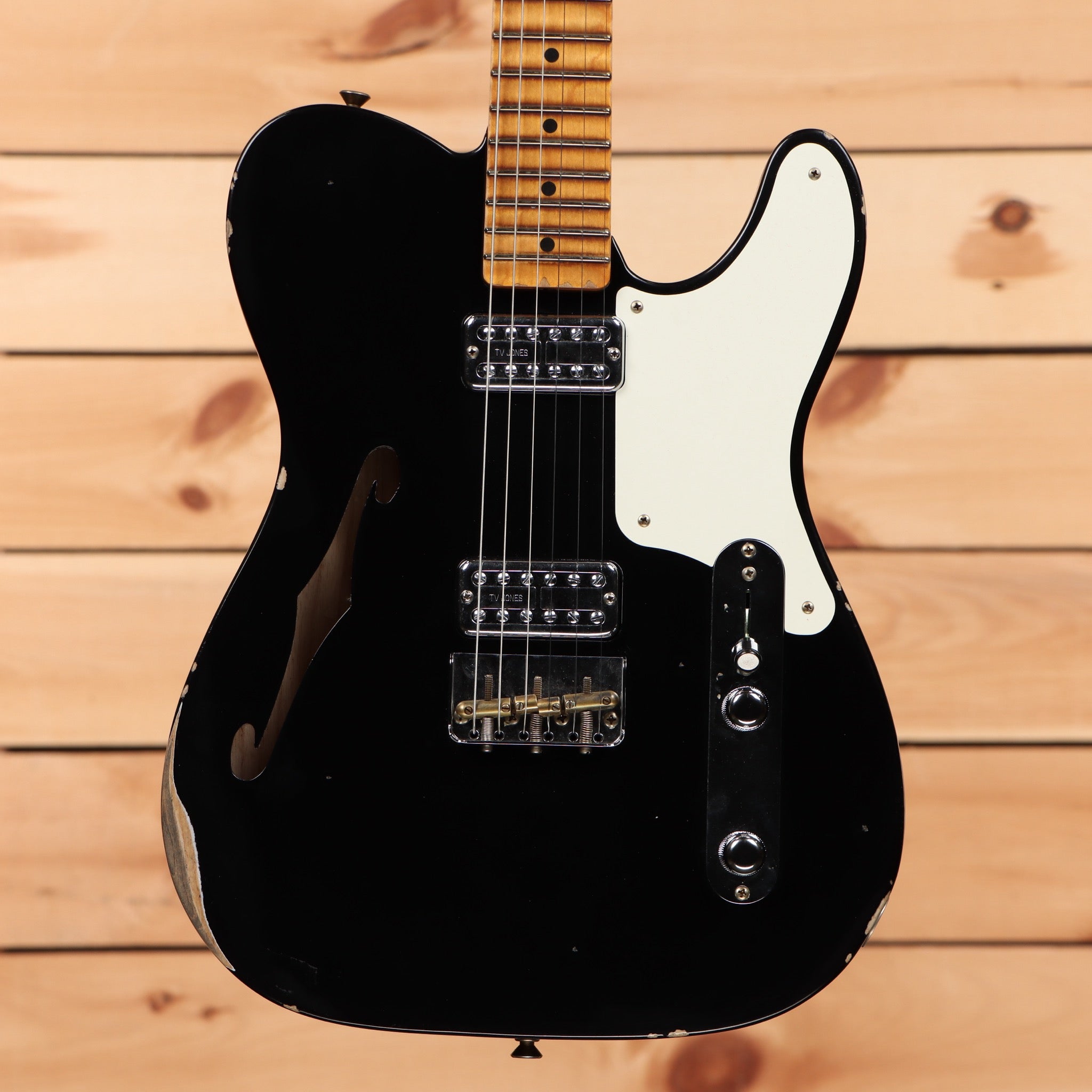 Fender Custom Shop Limited Caballo Tono Ligero semi-hollow electric guitar aged black with maple neck and white pickguard