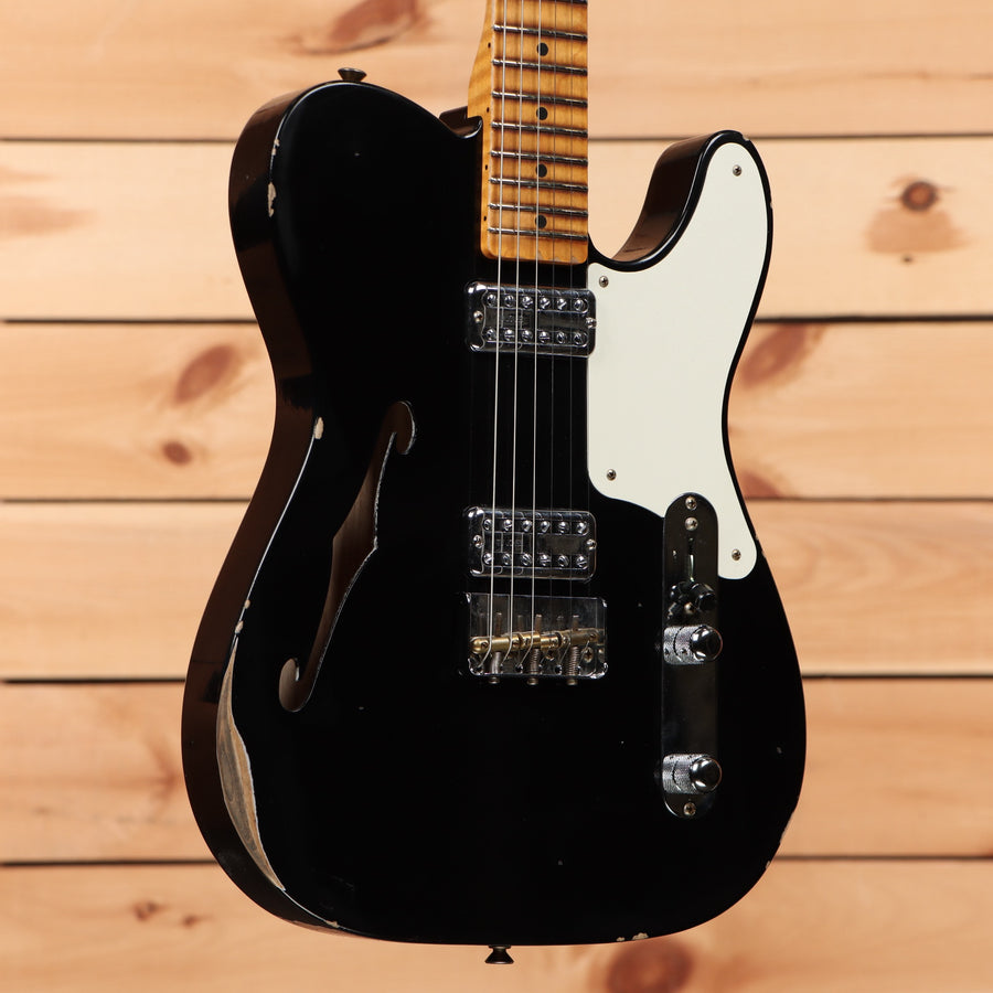 Fender Custom Shop Limited Caballo Tono Ligero semi-hollow electric guitar aged black with white pickguard and maple neck