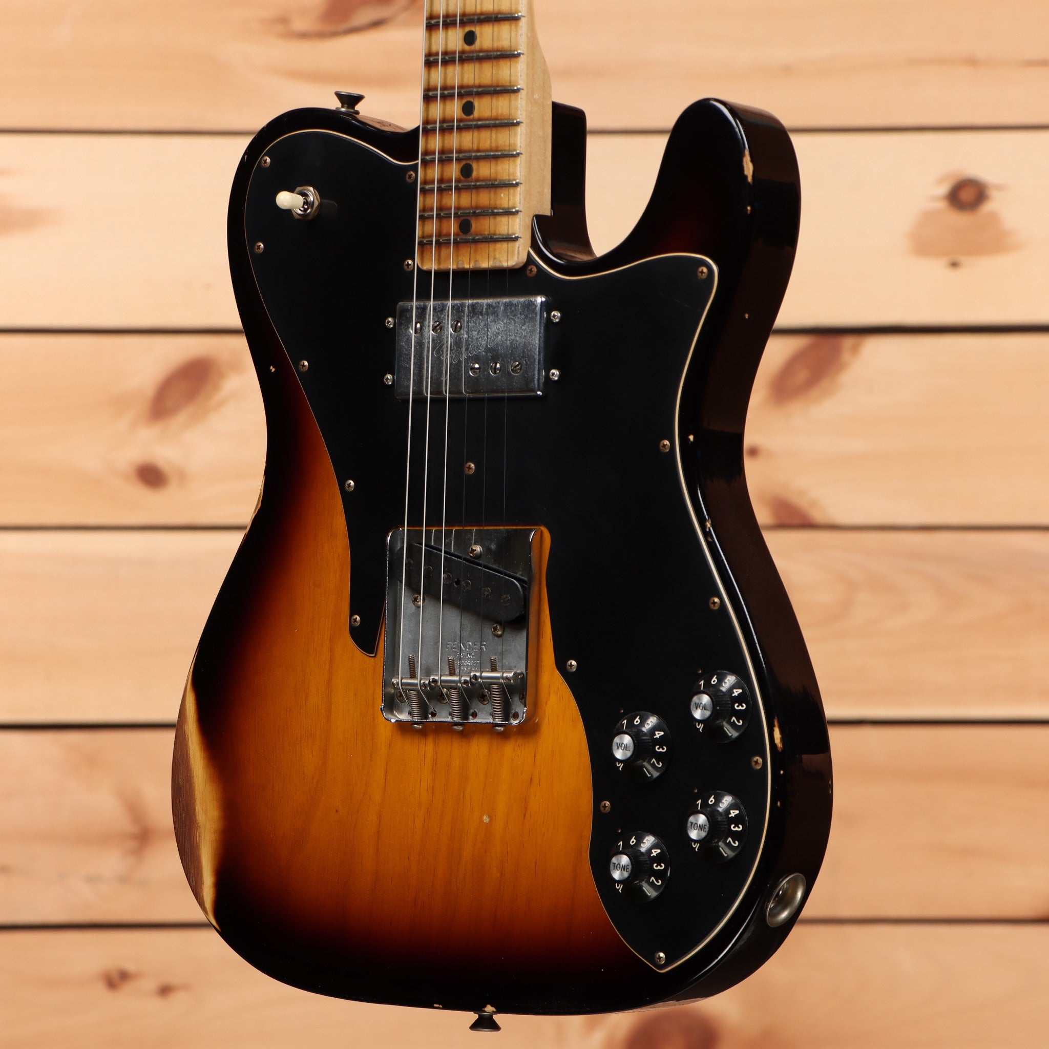 Fender Custom Shop 1967 Telecaster Custom Journeyman 2-Color Sunburst electric guitar with black pickguard and maple neck