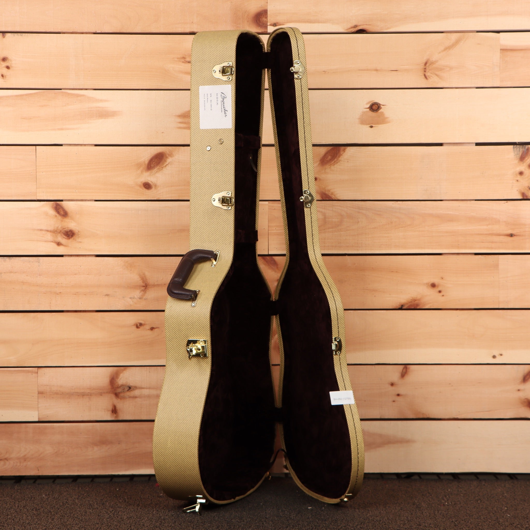 Boucher SG22G natural pre-owned acoustic guitar with black interior case and gold hardware