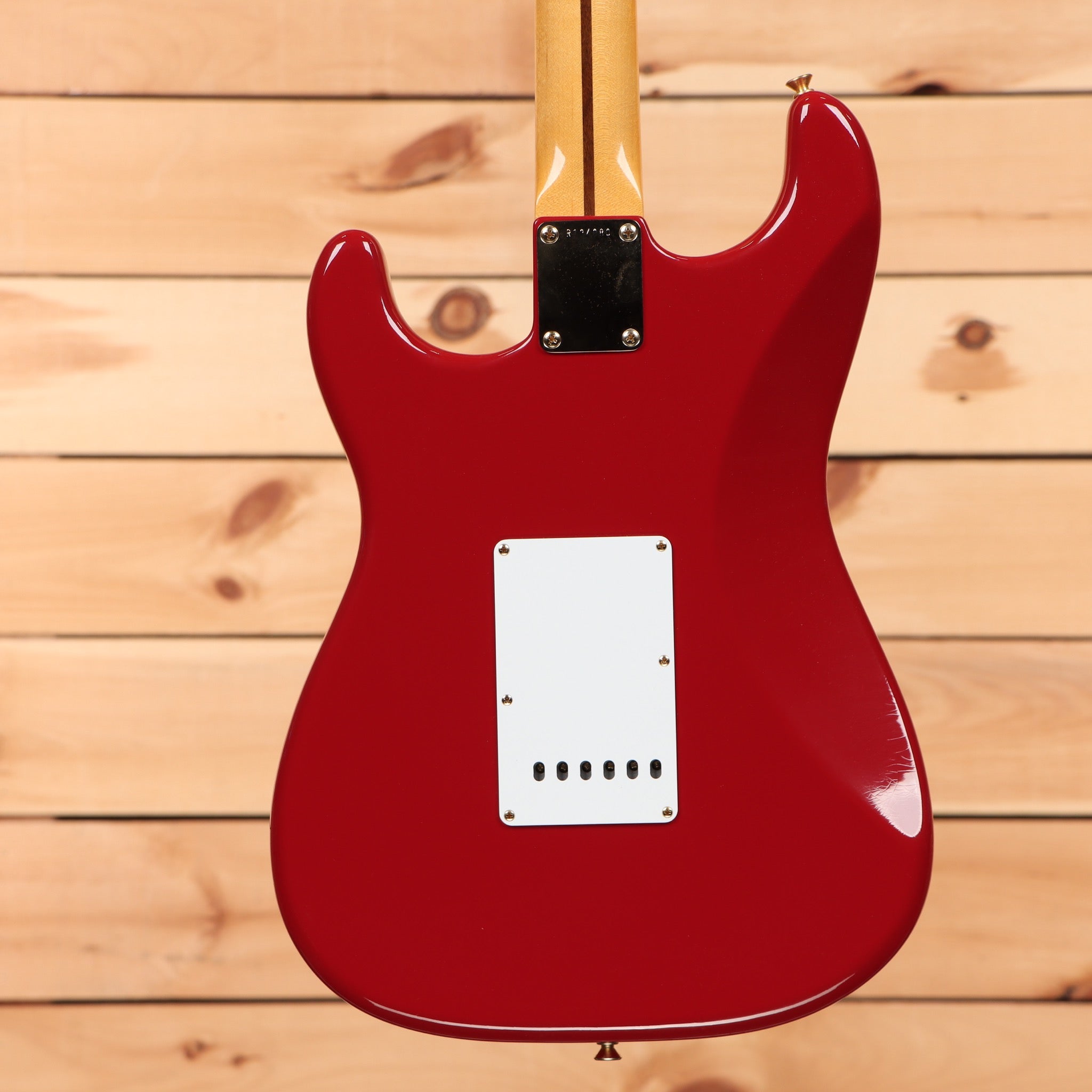 Fender Custom Shop Limited David Brown Masterbuilt Late 50s Strat Relic Dakota Red electric guitar with single-coil pickups