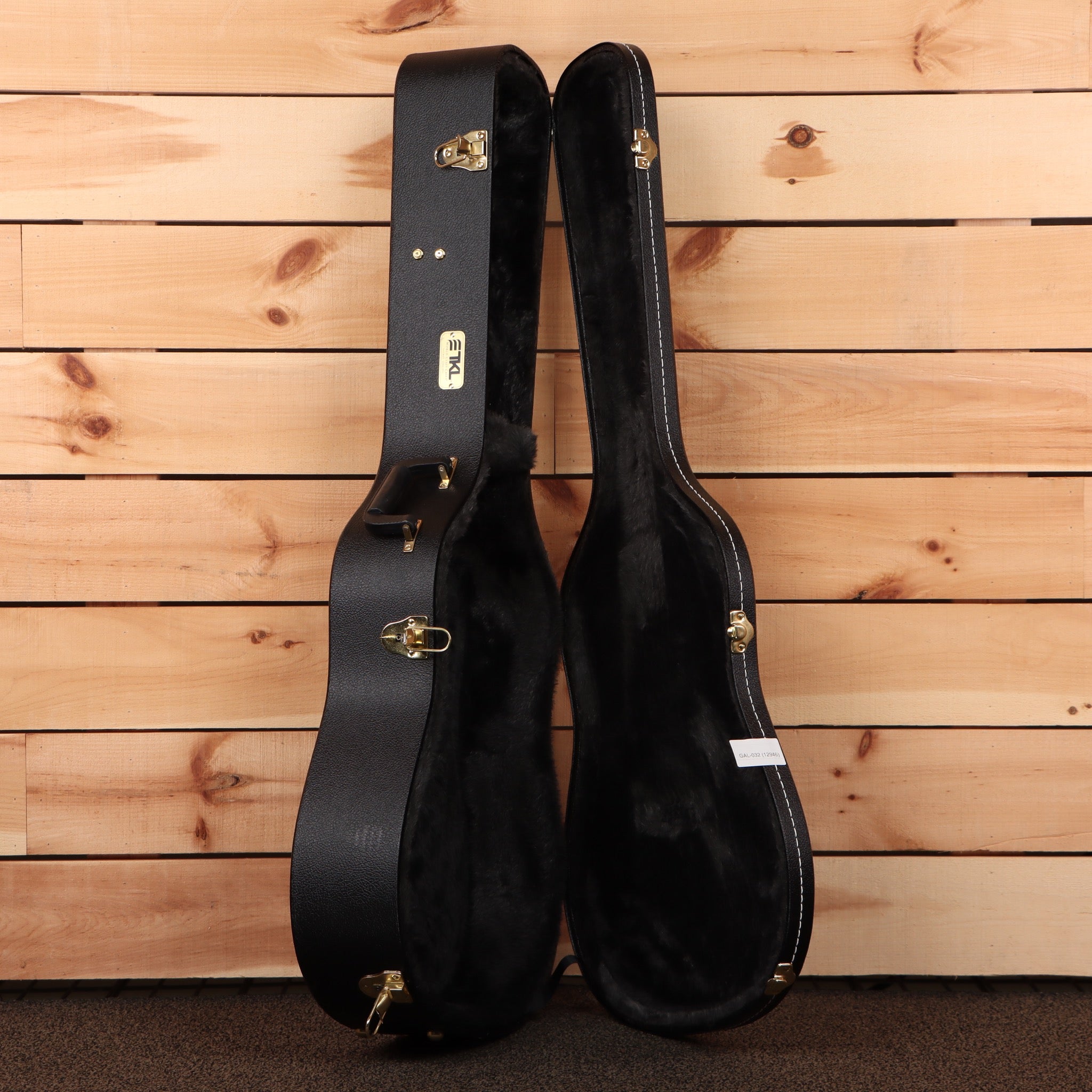 Gallagher Doc Watson Custom acoustic guitar case black exterior with gold hardware