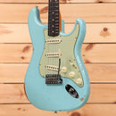 Fender Custom Shop Late 1962 Stratocaster relic electric guitar Daphne Blue aged finish with single-coil pickups