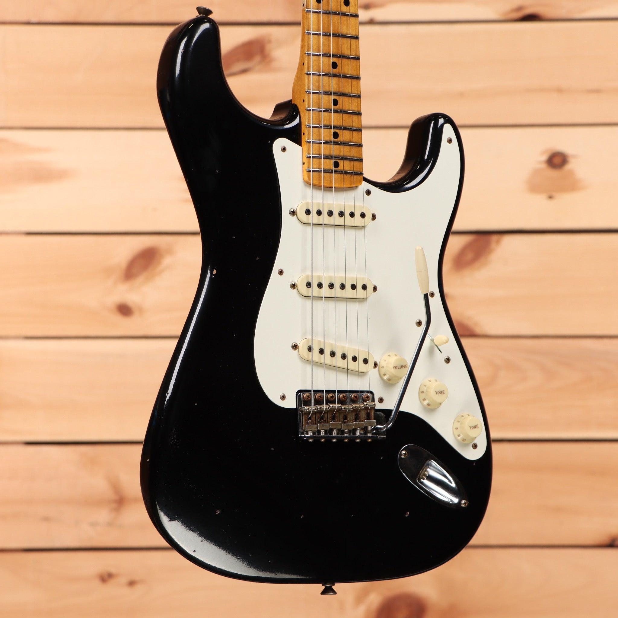 Fender Custom Shop Limited 1956 Stratocaster relic electric guitar aged black with maple neck and single-coil pickups