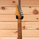 Shab­at Namm Puma Ocean Turquoise electric guitar with flamed maple neck and chrome tuning machines