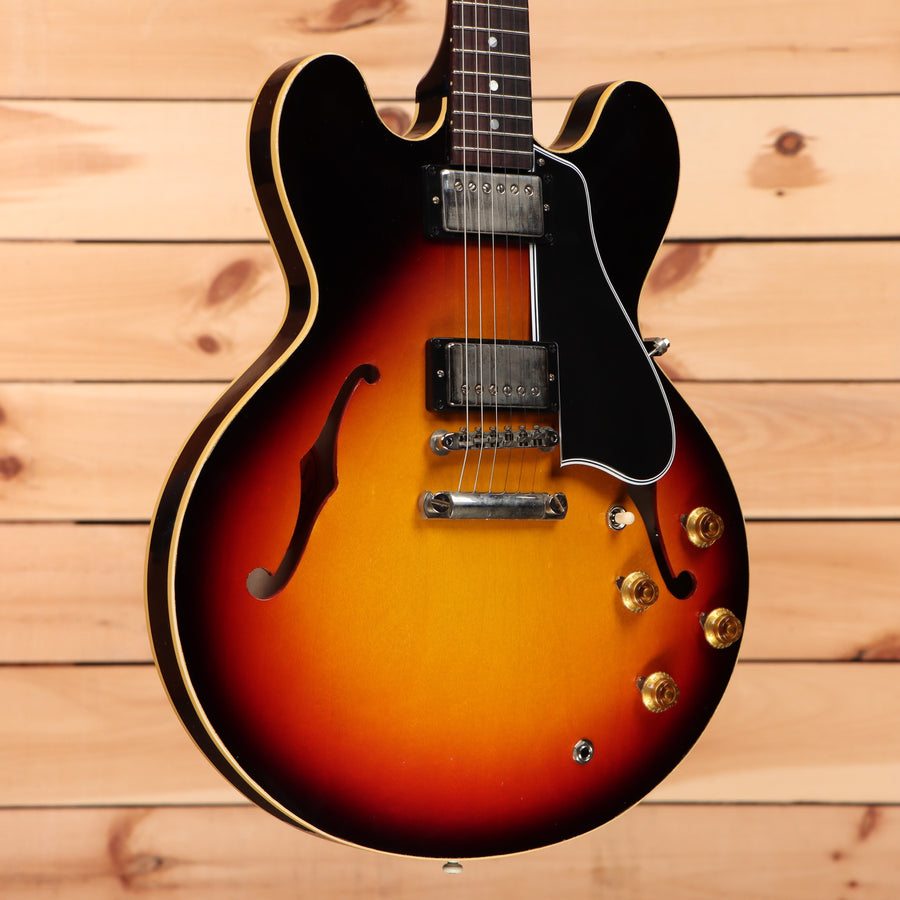 Gibson ES-335 semi-hollow electric guitar Triburst finish with gold hardware and f-holes