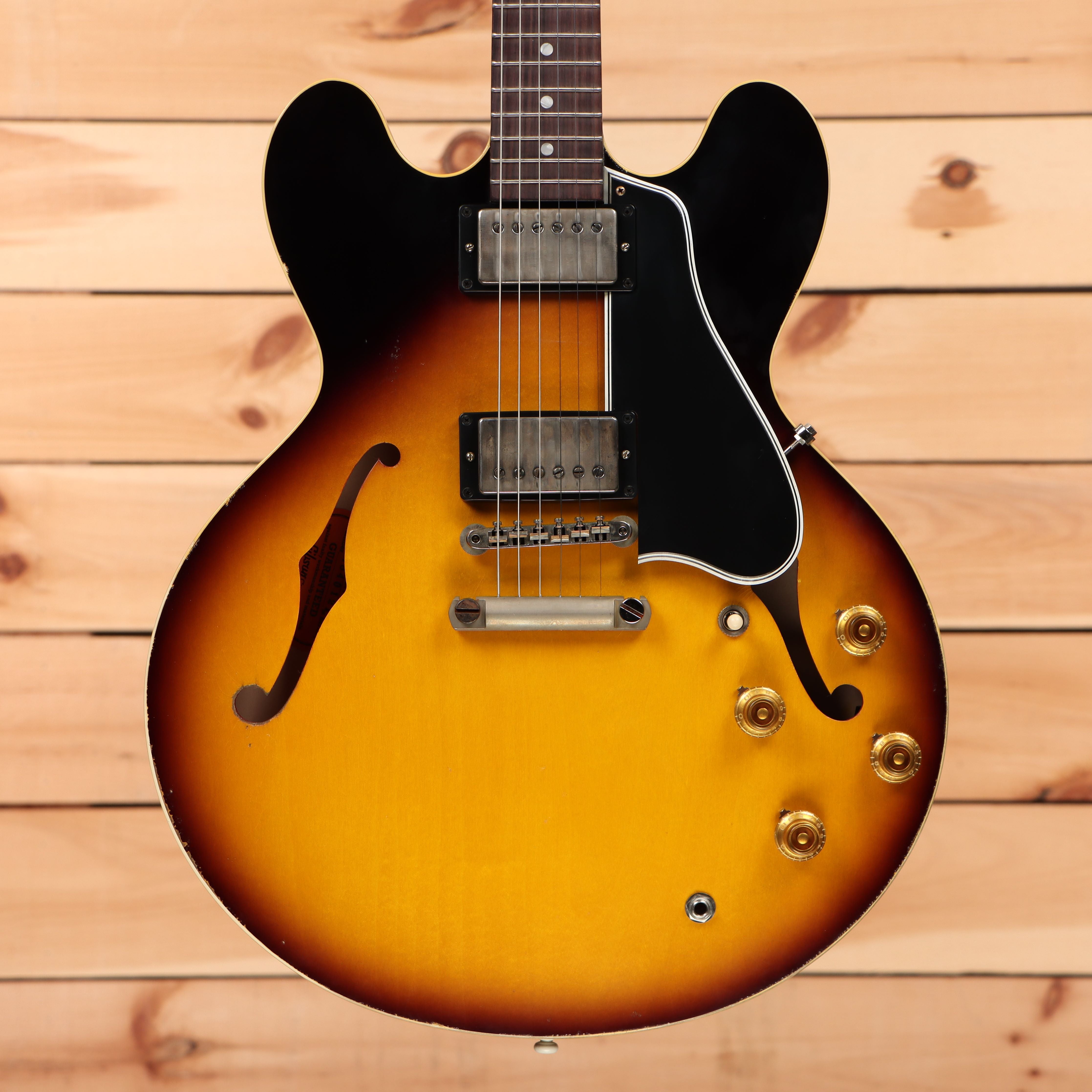 Gibson 1958 ES-335 Reissue semi-hollow electric guitar faded tobacco burst with dual humbuckers and gold hardware