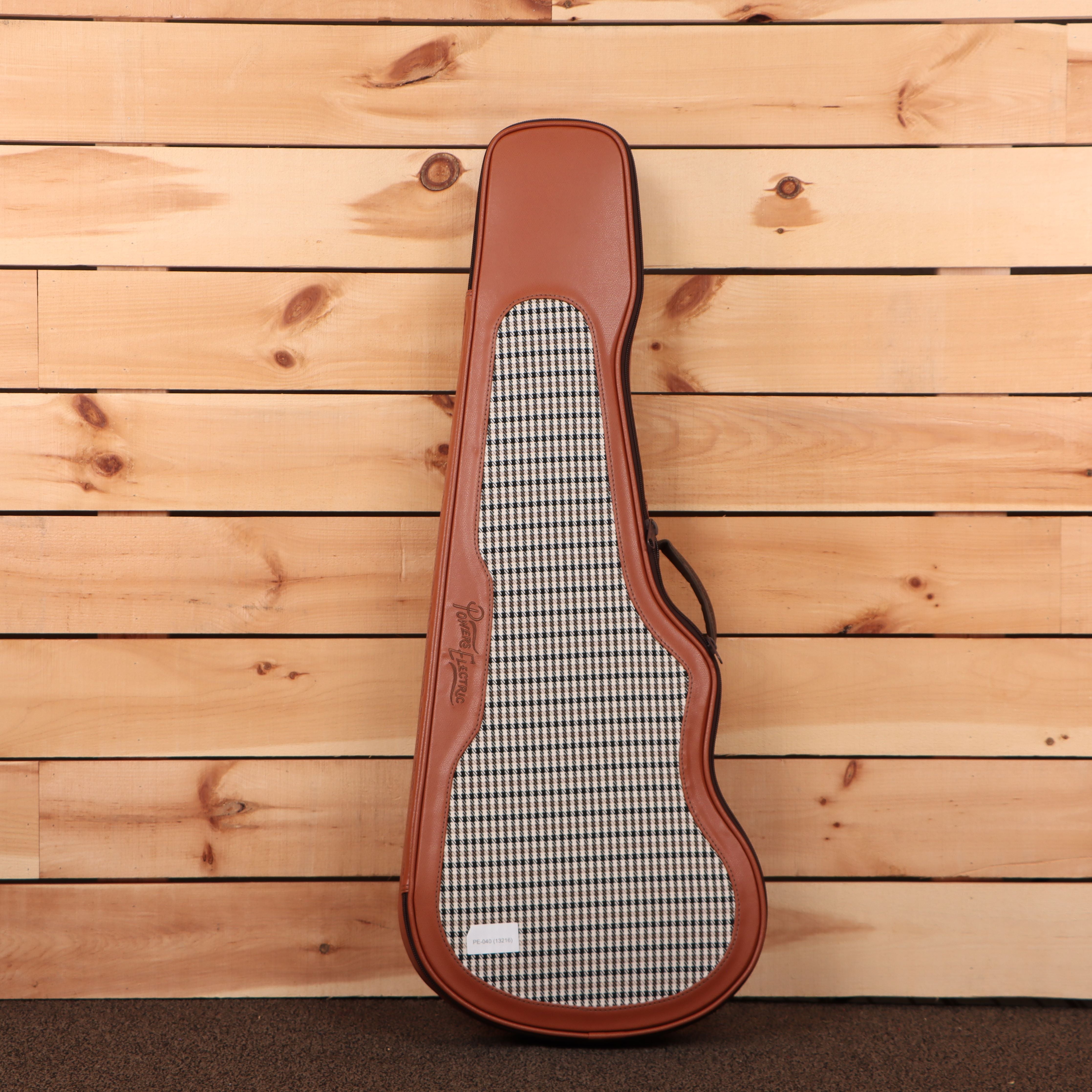 Powers Electric A-Type Hardtail Cherry Bomb electric guitar with houndstooth fabric front panel