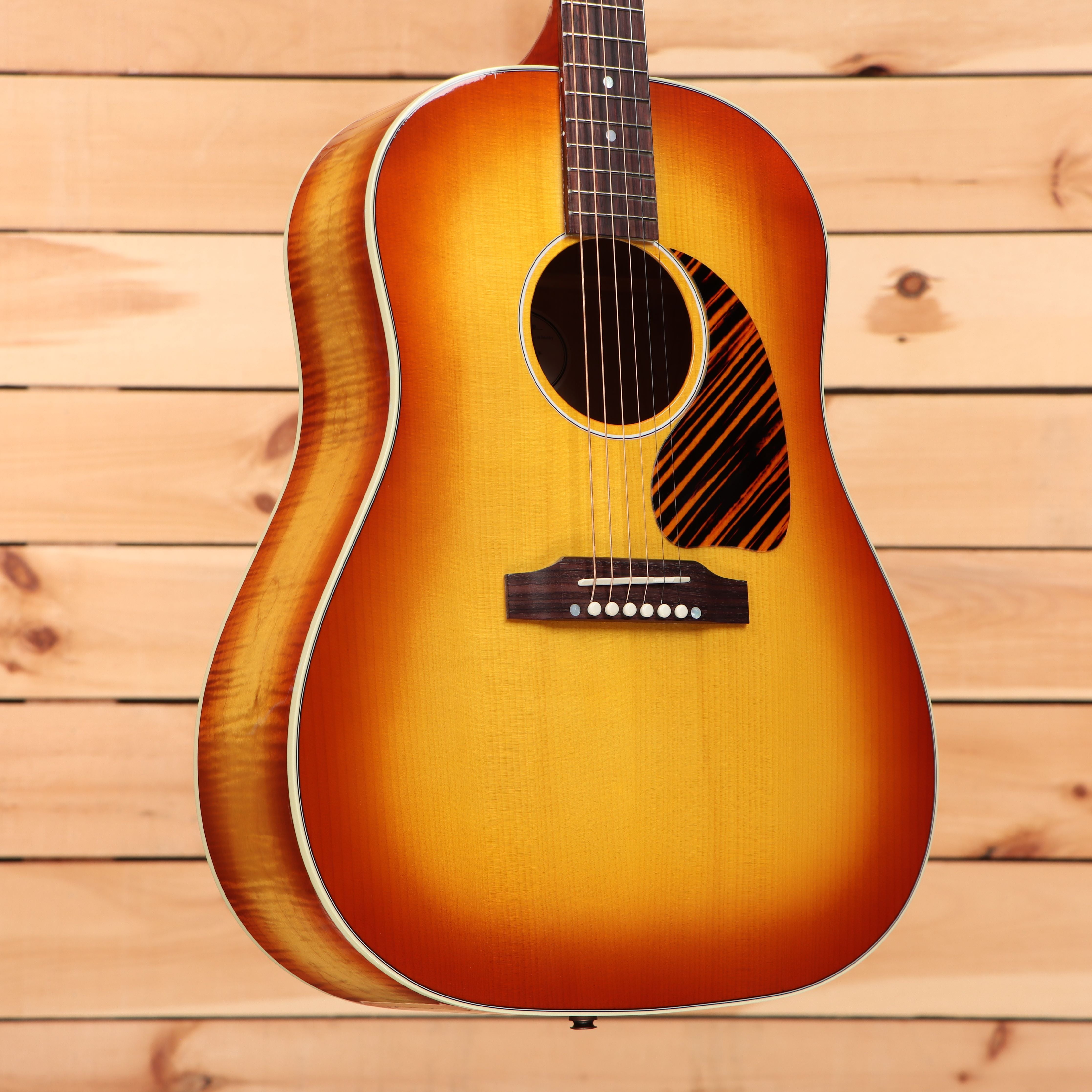Gibson J-45 Standard dreadnought acoustic guitar Flame Maple Custom Sunburst with flamed maple back and sides