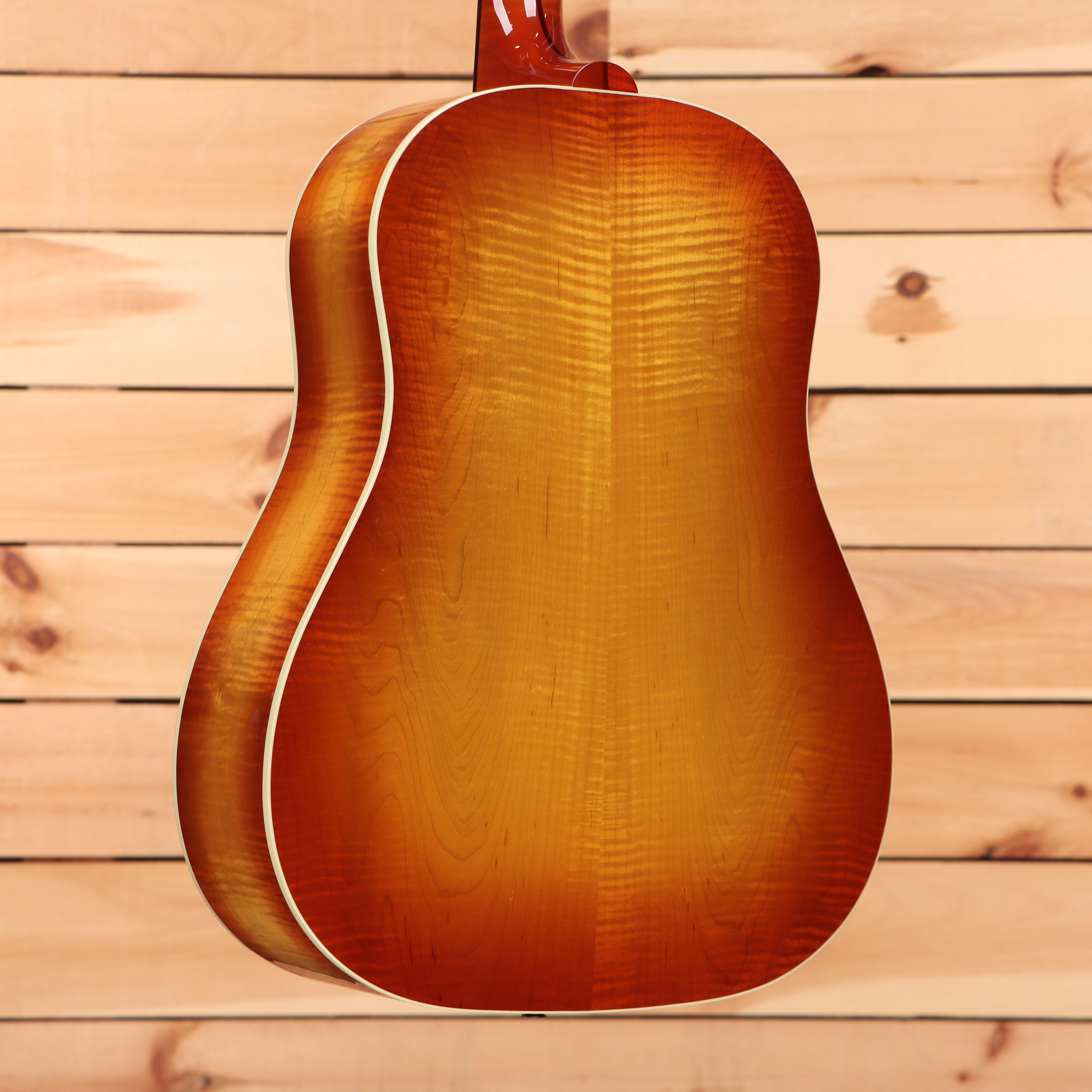 Gibson J-45 Standard acoustic guitar flame maple custom sunburst dreadnought with white binding