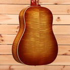 Gibson J-45 Standard acoustic dreadnought guitar Flame Maple Custom Sunburst with white binding