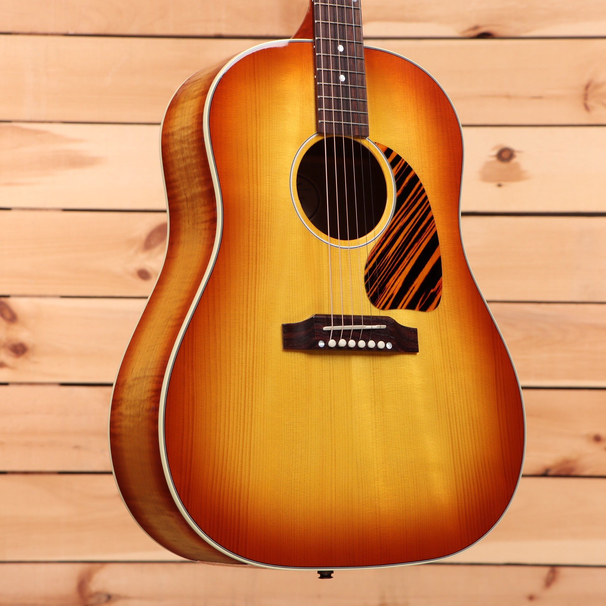 Gibson J-45 Standard dreadnought acoustic guitar flame maple custom sunburst with flamed maple top