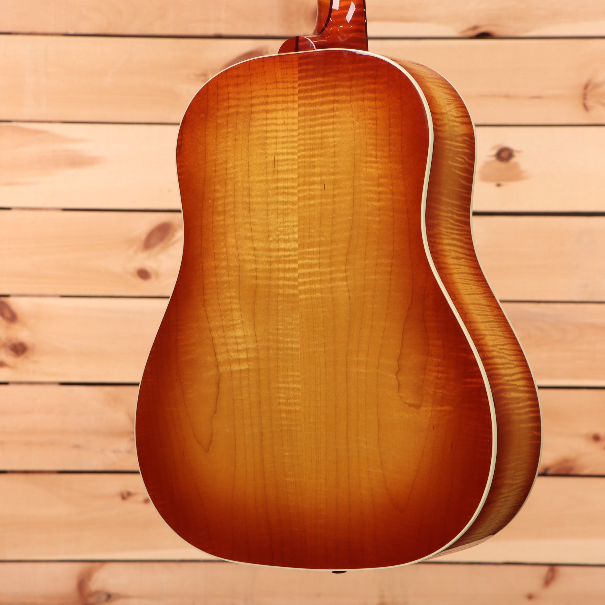 Gibson J-45 Standard acoustic guitar flame maple custom sunburst dreadnought with white binding