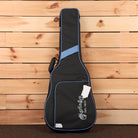 Martin DX2E 12-string acoustic guitar case black with blue piping and shoulder strap
