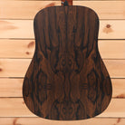 Martin DX2e dreadnought acoustic guitar Ziricote Burst with patterned wood grain back