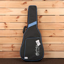 Martin DX2E Ziricote Burst acoustic guitar gig bag with blue trim and shoulder strap