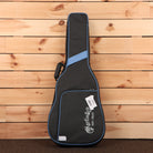 Martin DX2E Ziricote Burst acoustic guitar gig bag with blue trim and shoulder strap