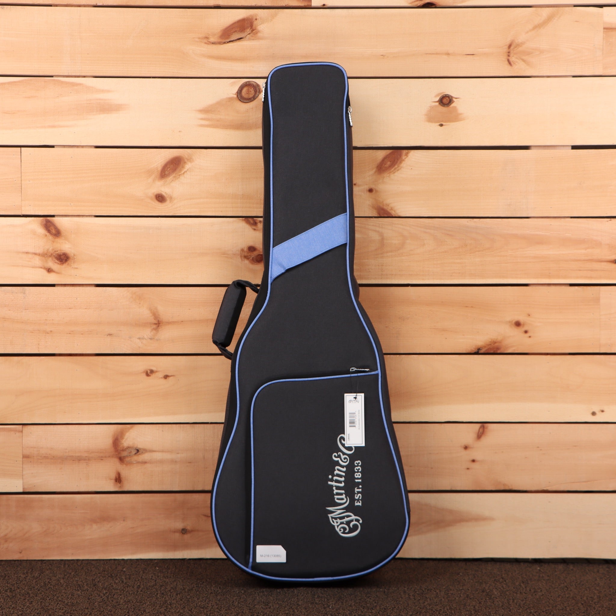 Martin OX2E Cocobolo acoustic guitar gig bag with blue trim and handle