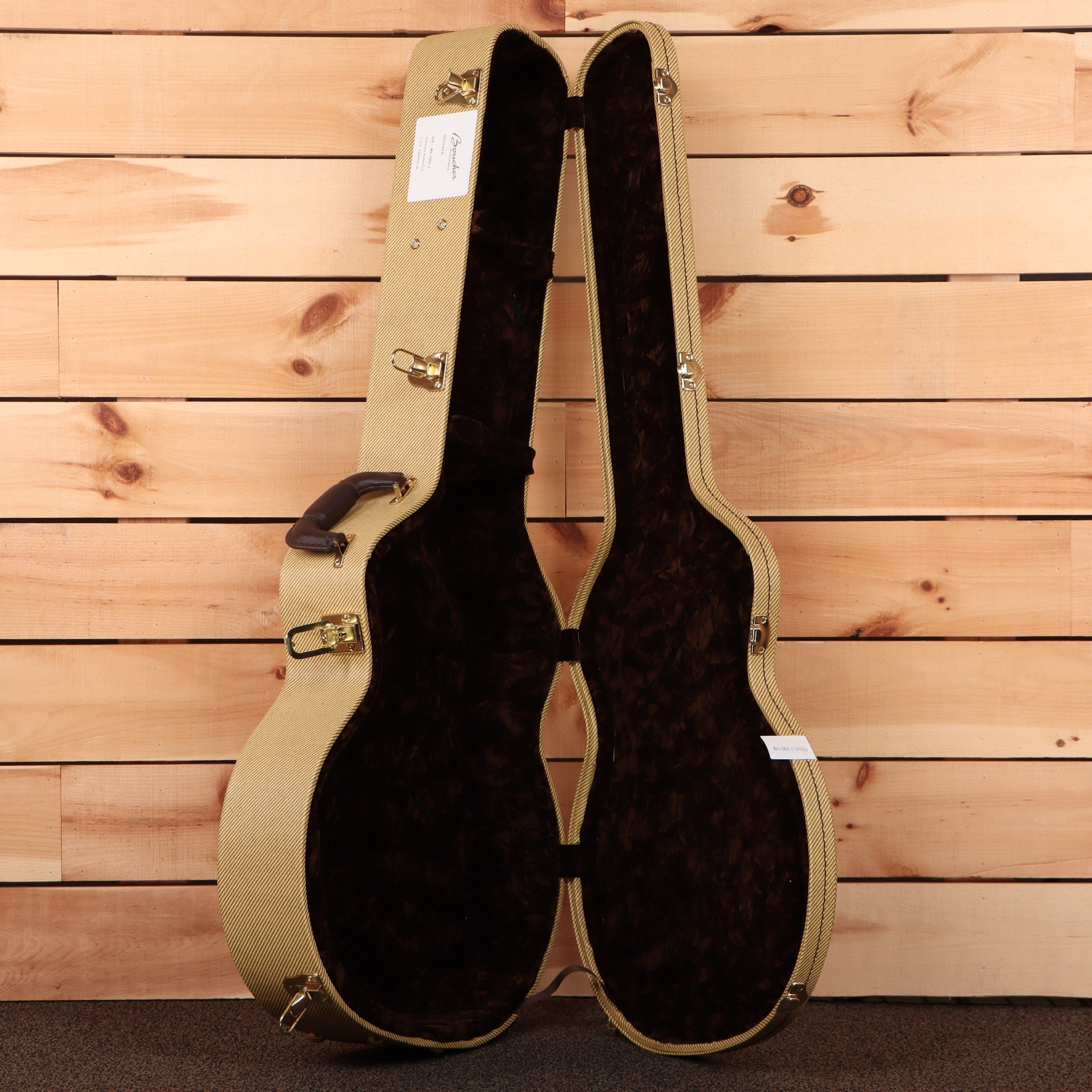 Boucher SG1263E natural finish electric guitar with gold hardware and velvet-lined case