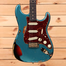 Fender Custom Shop Limited 1962 Stratocaster heavy relic electric guitar aged ocean turquoise with tortoiseshell pickguard and single-coil pickups